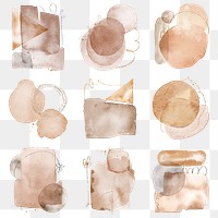 Watercolor png sticker, brown geometric shape design, transparent background set