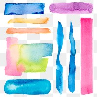 Watercolor png brush stroke, shape design, transparent background set