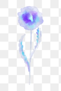 Dandelion flower clipart png, watercolor blue illustration on transparent background