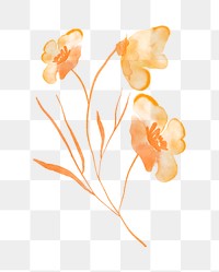 Flower clipart png, watercolor orange illustration on transparent background