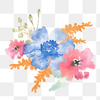 Floral png sticker, blue flower, nature watercolor illustration, transparent background