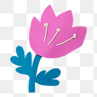 Png colorful floral sticker, minimal paper craft design, transparent background