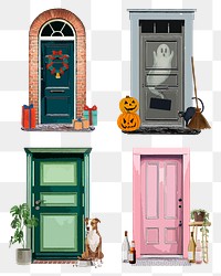 Festive decorated doors png clipart, home exterior illustration set on transparent background