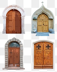 Gothic church doors png clipart, medieval architecture set