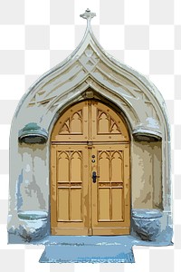 Gothic church png door clipart, medieval architecture illustration