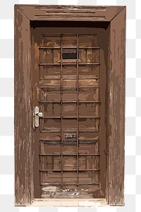 Wooden security png door clipart, vintage illustration