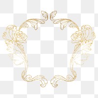 Gold flower png frame, aesthetic vintage floral design on transparent background