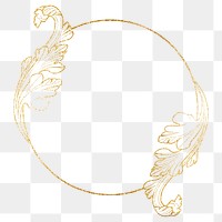 Gold flower png frame, aesthetic vintage floral design on transparent background