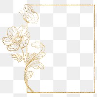 Gold flower png frame, aesthetic vintage floral design on transparent background