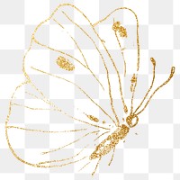 Gold butterfly png sticker, aesthetic illustration, transparent background