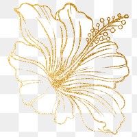 Gold hibiscus flower png sticker, ornamental floral illustration on transparent background