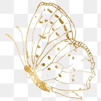 Gold butterfly png sticker, aesthetic illustration, transparent background