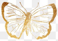 Gold butterfly png sticker, aesthetic illustration, transparent background