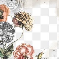 Vintage flower frame png, aesthetic Ephemera style scrapbook collage sticker and cut out on transparent background