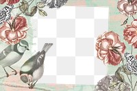 Vintage flower frame png, Ephemera style with bird scrapbook collage sticker and cut out on transparent background