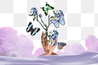 Freedom butterfly png collage sticker, aesthetic design with growth concept, transparent background