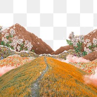 Aesthetic landscape png border, surreal escapism design, transparent background