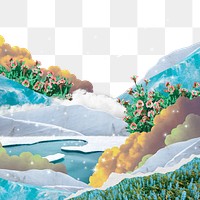 Surreal landscape mountain png, digital collage design, transparent background