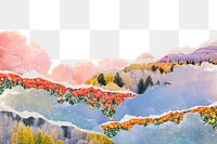 Surreal landscape png border, digital collage design, transparent background