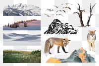 Nature png stickers set, real animal & landscape, transparent background