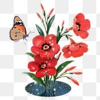 Red flower png sticker, transparent background