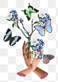 Hand butterfly png sticker, aesthetic design on transparent background