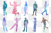 Png galaxy silhouette people stickers set, transparent background