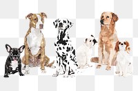 Watercolor dog png illustration set with different breeds