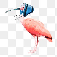 Scarlet ibis bird png illustration on transparent background with blue bonnet