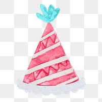 Red party hat png illustration on transparent background in watercolor