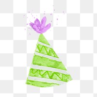 Green party hat png illustration on transparent background in watercolor