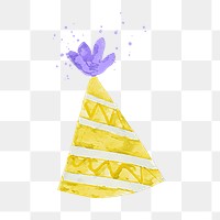 Yellow party hat png illustration on transparent background in watercolor