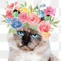 Cat png sticker, Ragdoll with wreath, transparent background