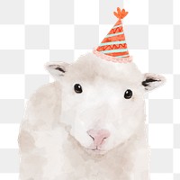 Party lamb png sticker, watercolor illustration, transparent background