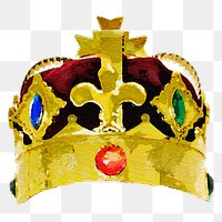 Royal crown png sticker, watercolor illustration, transparent background