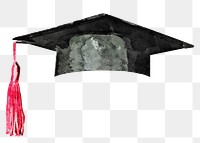 Academic cap png sticker, watercolor illustration, transparent background