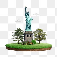 Statue of Liberty png, tourist attraction, aesthetic remixed media, transparent background