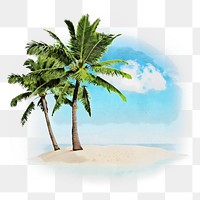 Beach png sticker, watercolor illustration on transparent background