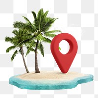 Beach location png sticker, 3D rendered on transparent background