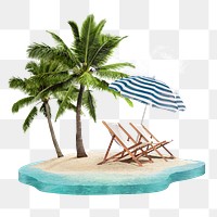 3D beach vacation png sticker on transparent background