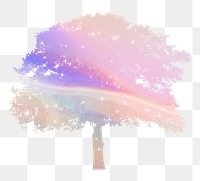 Aesthetic tree png holographic sticker, design on transparent background