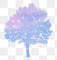 Png aesthetic holographic tree sticker on transparent background