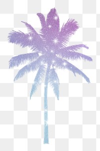 Aesthetic holographic png palm tree sticker on transparent background