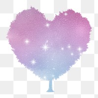 Png heart tree sticker, aesthetic holographic design on transparent background