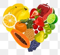 Fruits png sticker, heart shape on transparent background