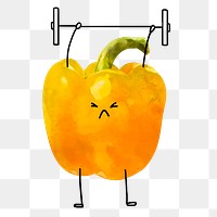 Cute bell pepper png cartoon clipart, weight lifting vegetable illustration