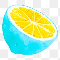 Blue lemon png clipart, fruit drawing on transparent background