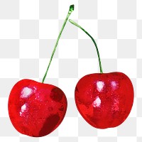 Red cherry  png sticker, watercolor fruit on transparent background