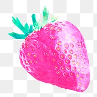 Pink strawberry png sticker, watercolor fruit on transparent background