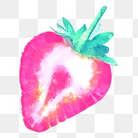 Pink strawberry png sticker, watercolor fruit on transparent background